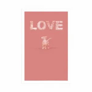 Plagát psík s nápisom Love v ružovom prevedení