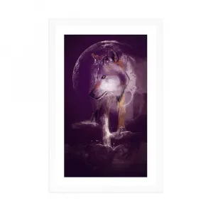 Plagát s paspartou vlk v mesačnom svite