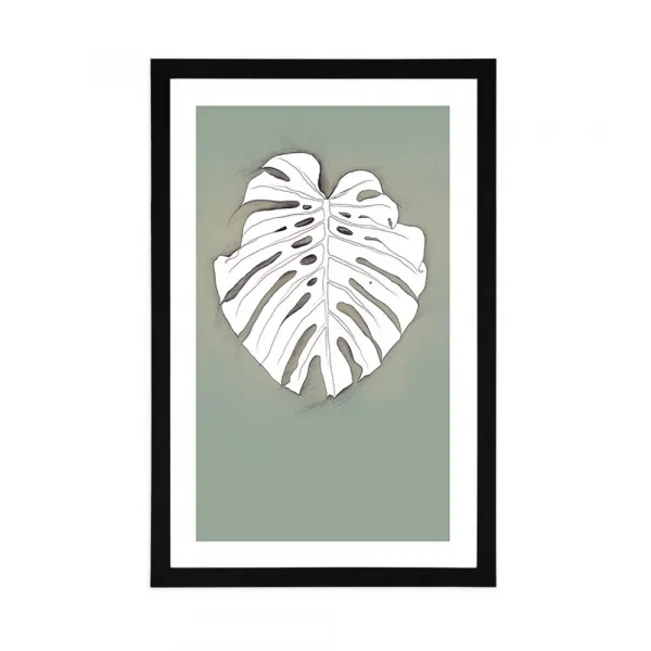 Plagát s paspartou monstera na zelenom podklade