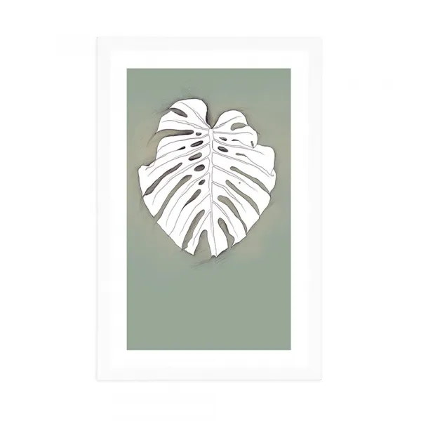 Plagát s paspartou monstera na zelenom podklade
