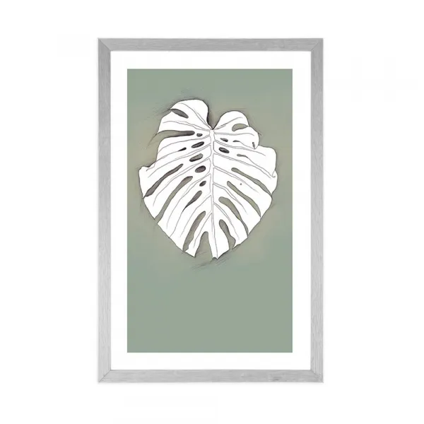 Plagát s paspartou monstera na zelenom podklade