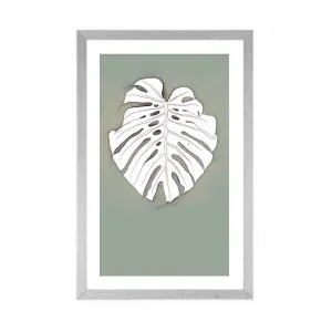 Plagát s paspartou monstera na zelenom podklade