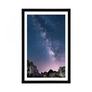 Plagát s paspartou hviezdna obloha nad skalami