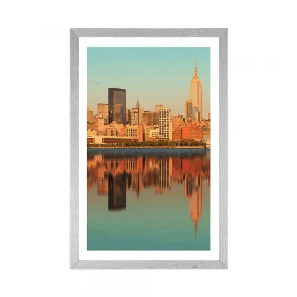 Plagát s paspartou očarujúci New York v odraze vo vode
