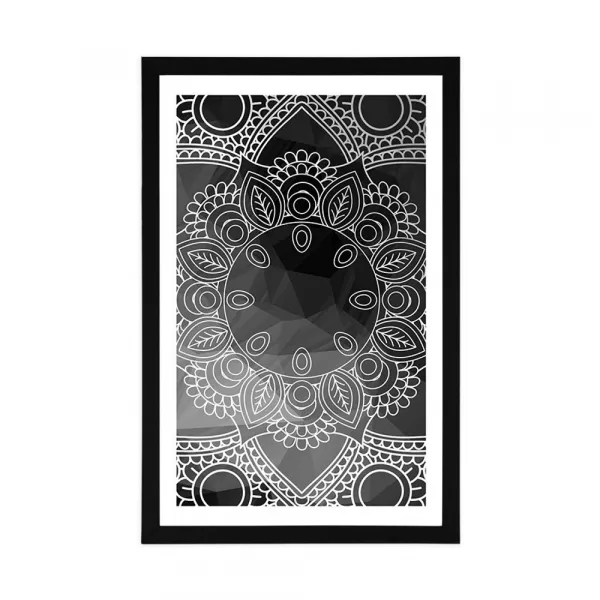 Plagát s paspartou čiernobiela Mandala