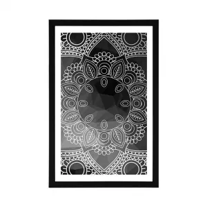 Plagát s paspartou čiernobiela Mandala
