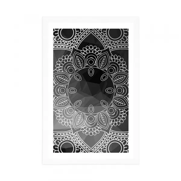 Plagát s paspartou čiernobiela Mandala