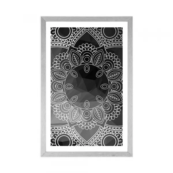 Plagát s paspartou čiernobiela Mandala