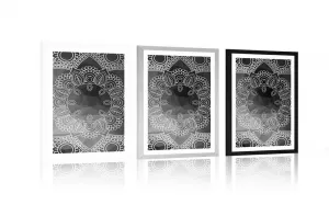 Plagát s paspartou čiernobiela Mandala