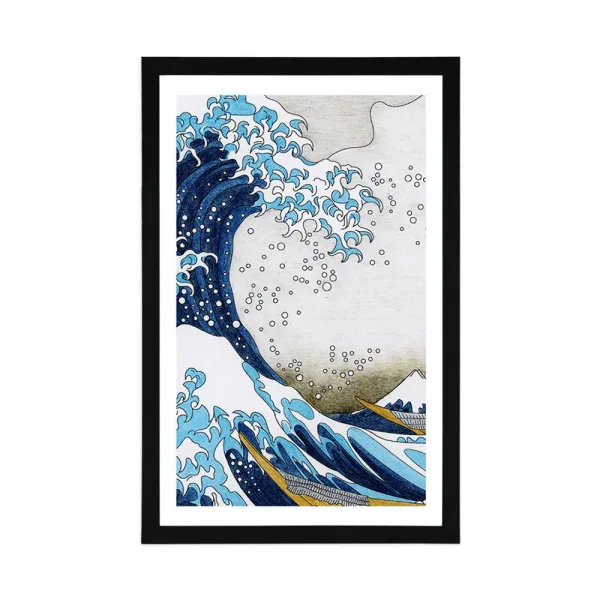 Plagát s paspartou reprodukcia Veľká vlna z Kanagawa - Kacušika Hokusai