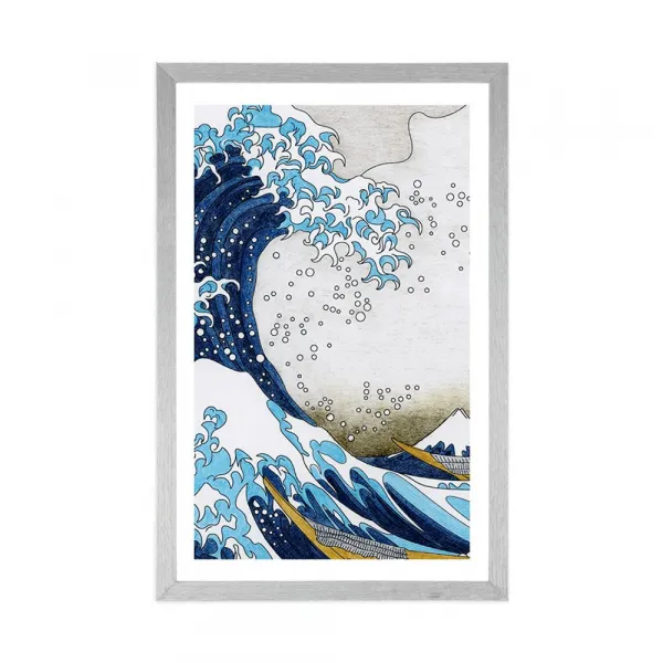 Plagát s paspartou reprodukcia Veľká vlna z Kanagawa - Kacušika Hokusai