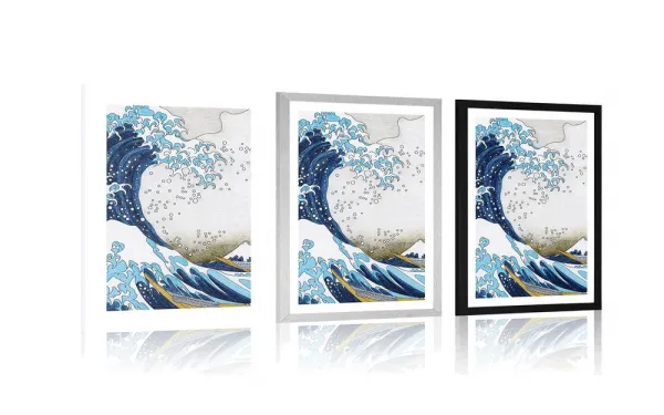 Plagát s paspartou reprodukcia Veľká vlna z Kanagawa - Kacušika Hokusai