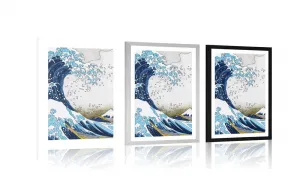Plagát s paspartou reprodukcia Veľká vlna z Kanagawa - Kacušika Hokusai