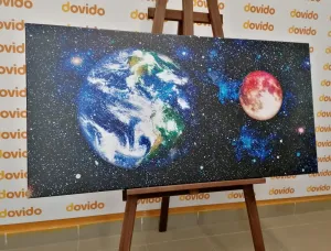 Obraz planéta Zem a červený Mesiac
