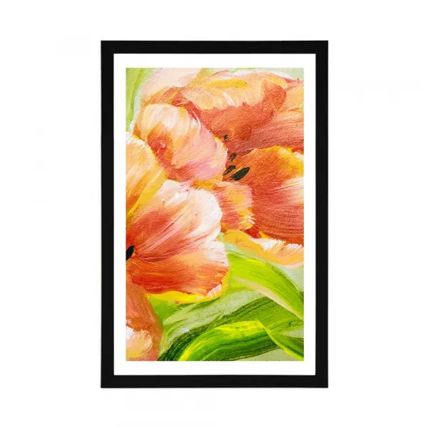 Plagát s paspartou červené tulipány vo vintage prevedení