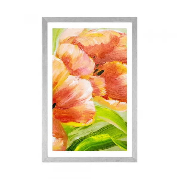 Plagát s paspartou červené tulipány vo vintage prevedení