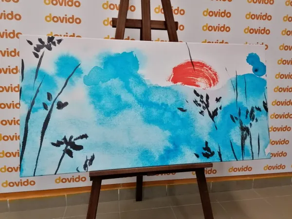 Obraz japonská modrá obloha a červené slnko