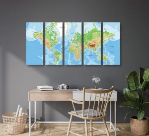 5-dielny obraz klasická mapa sveta