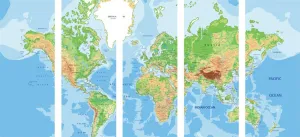 5-dielny obraz klasická mapa sveta