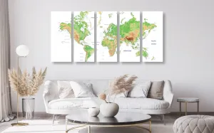 5-dielny obraz klasická mapa sveta s bielym pozadím