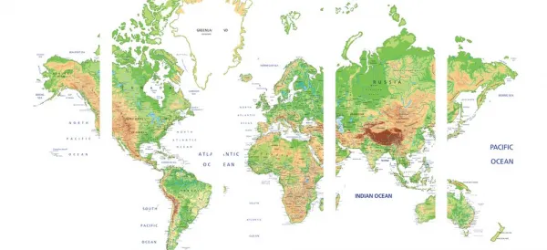 5-dielny obraz klasická mapa sveta s bielym pozadím