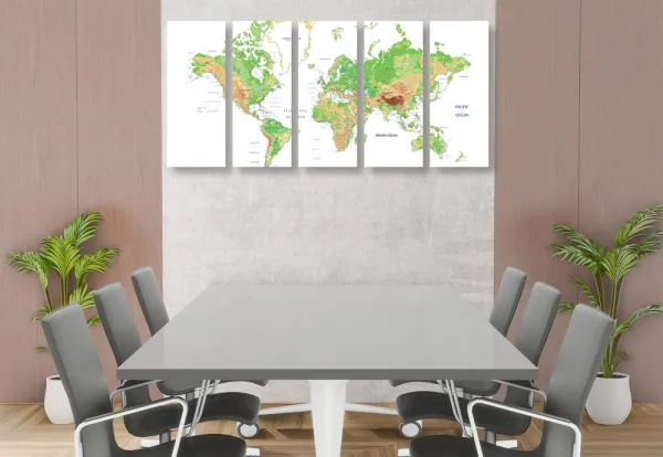 5-dielny obraz klasická mapa sveta s bielym pozadím