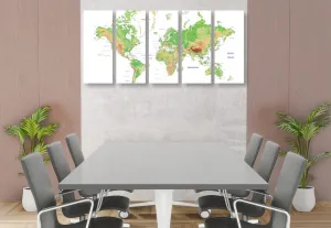 5-dielny obraz klasická mapa sveta s bielym pozadím