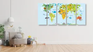 5-dielny obraz detská mapa sveta so zvieratkami