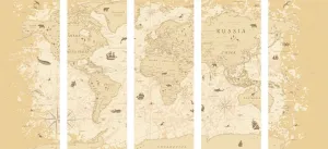5-dielny obraz mapa v béžovom prevedení