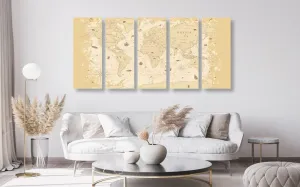 5-dielny obraz mapa v béžovom prevedení