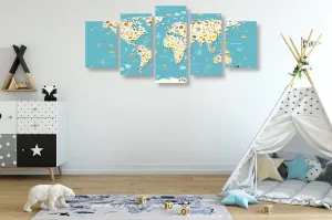 5-dielny obraz detská mapa so zvieratkami