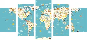 5-dielny obraz detská mapa so zvieratkami