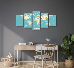5-dielny obraz detská mapa so zvieratkami