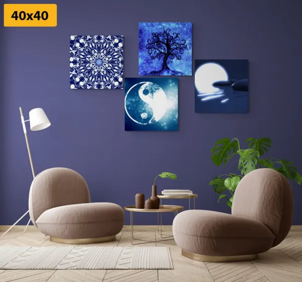 Set obrazov Feng Shui v modrom prevedení