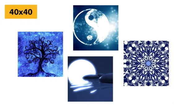 Set obrazov Feng Shui v modrom prevedení