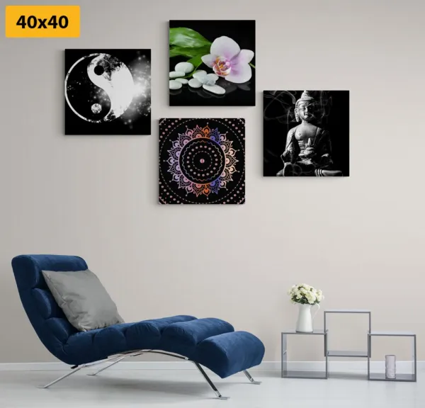 Set obrazov Feng Shui na čiernom pozadí