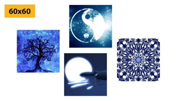 Set obrazov Feng Shui v modrom prevedení