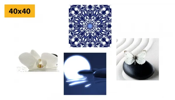 Set obrazov Feng Shui v bielo-modrom prevedení