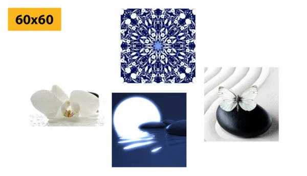 Set obrazov Feng Shui v bielo-modrom prevedení