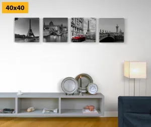 Set obrazov  Paríž s retro červeným autom