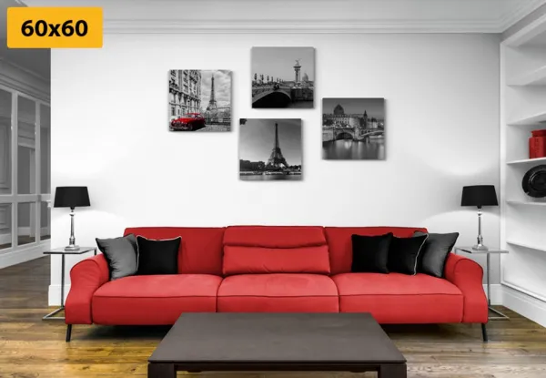 Set obrazov  Paríž s retro červeným autom