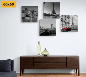 Set obrazov  Paríž s retro červeným autom