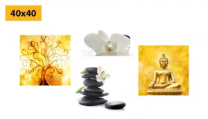 Set obrazov Feng Shui v bielo-žltom prevedení