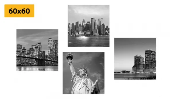 Set obrazov New York v čiernobielom prevedení