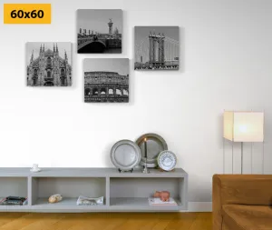 Set obrazov mestá v čiernobielom prevedení