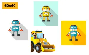 Set obrazov roboti so žltým autom