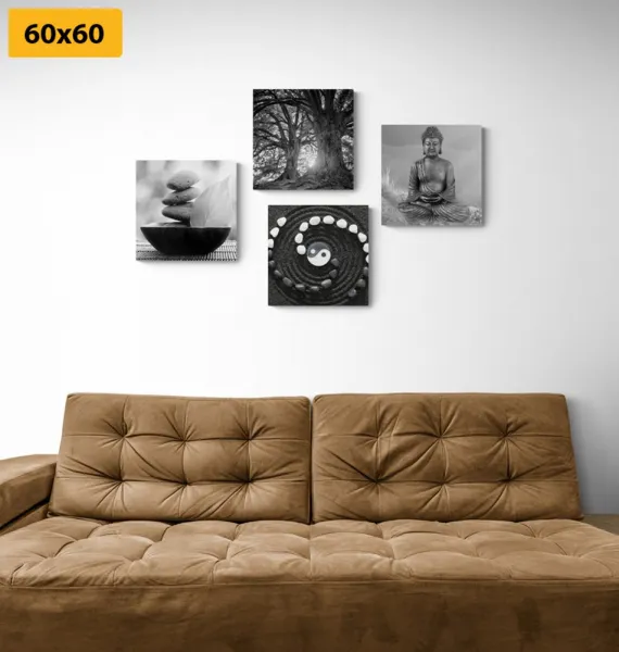 Set obrazov Feng Shui v čiernobielom štýle