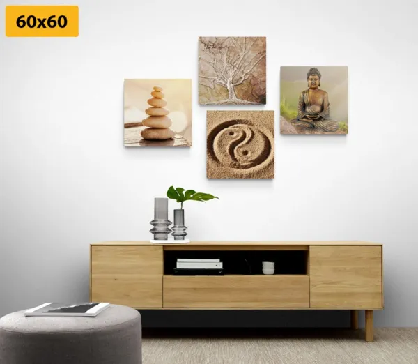 Set obrazov Feng Shui v béžových odtieňoch