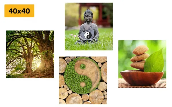 Set obrazov Feng Shui v zelenom prevedení