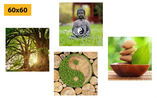 Set obrazov Feng Shui v zelenom prevedení